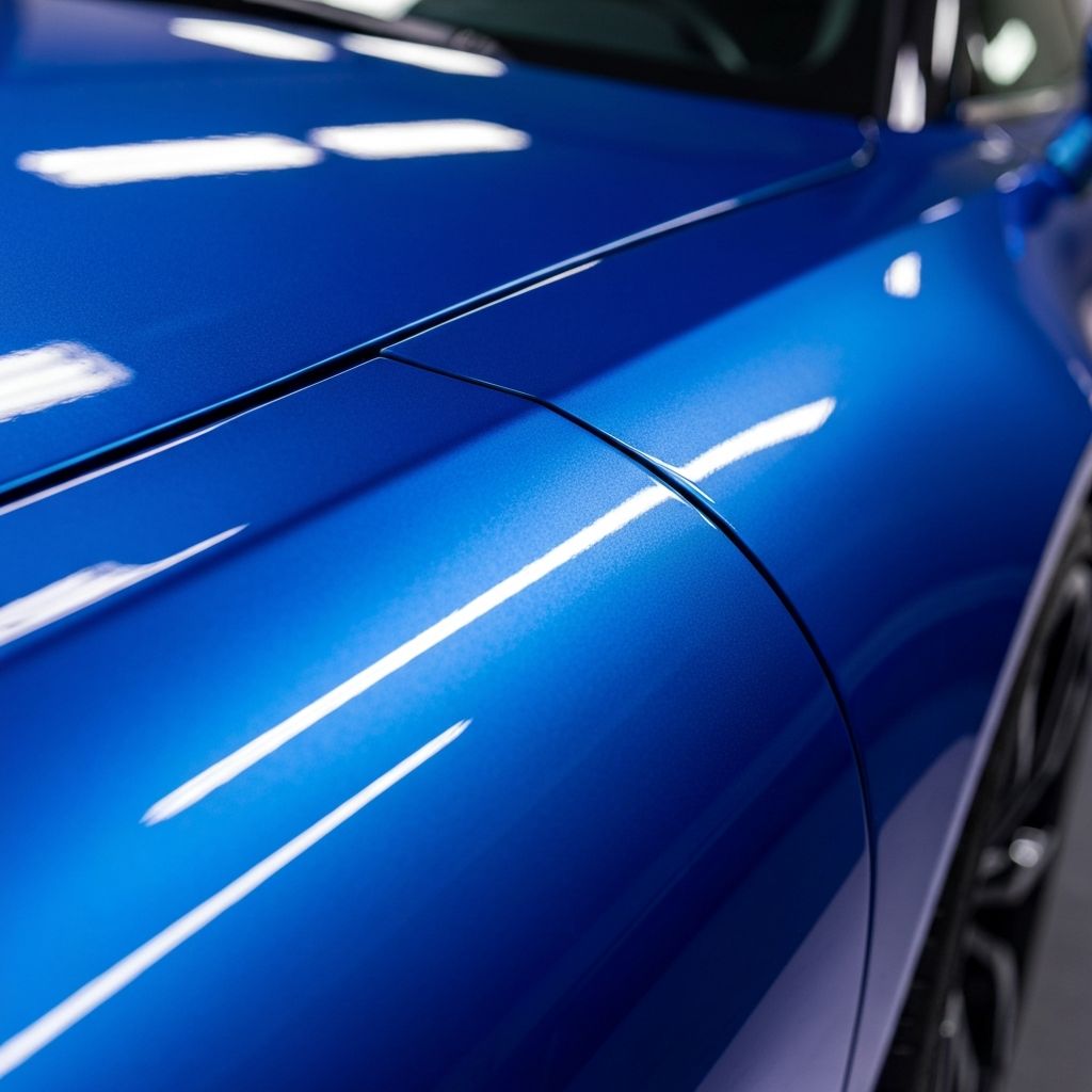 Blue car paint detail with ceramic coating