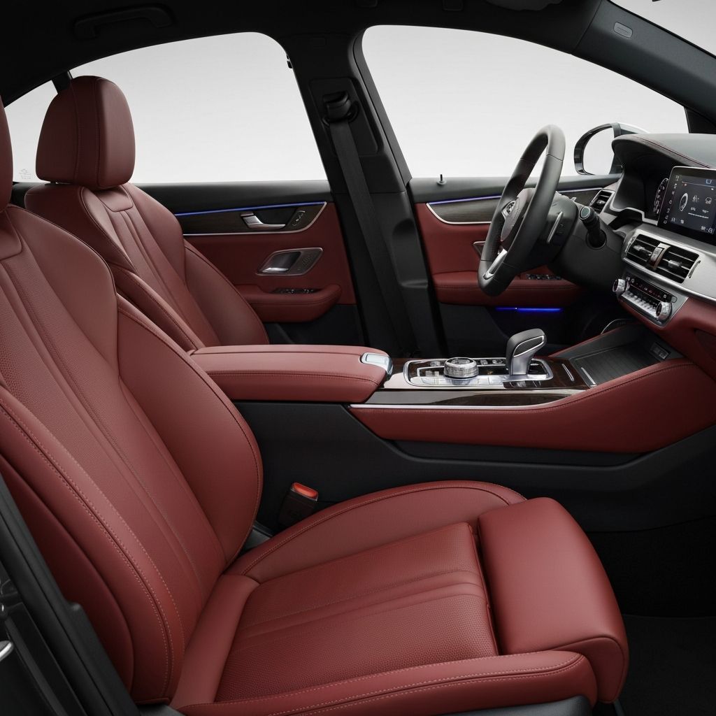 Detailed car interior with red seats