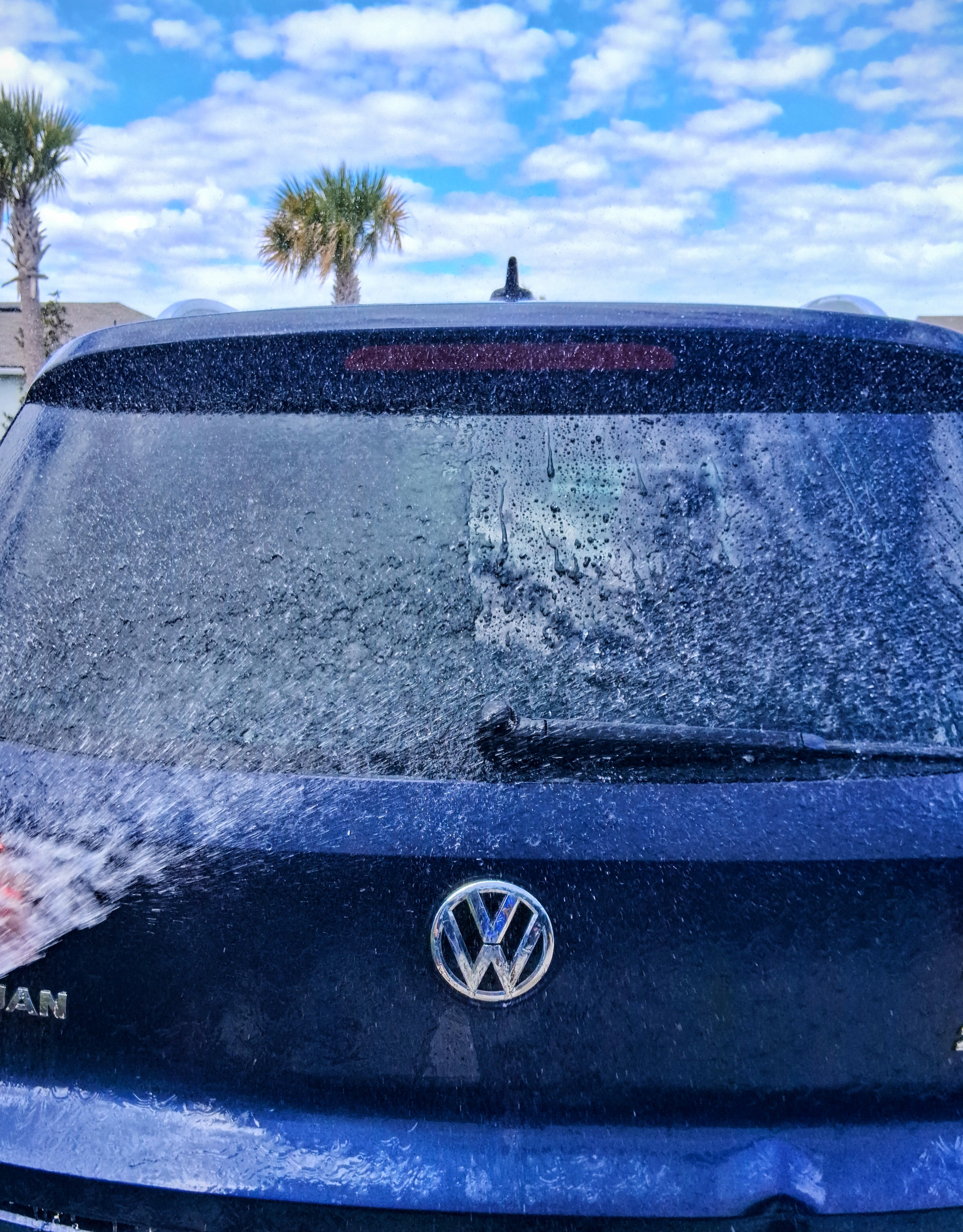Blue Volkswagen rear view with clean finish
